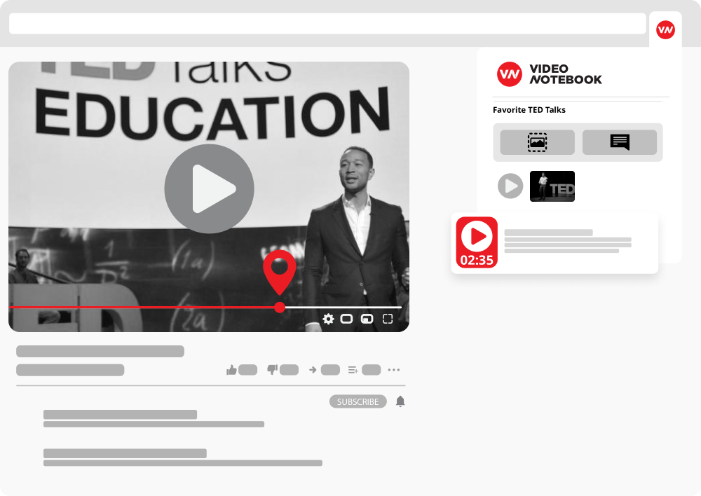 image displays the screenshot button on the video notebook extension. it shows how users can use the screenshot button to take a screenshot of the video that the user is watching.