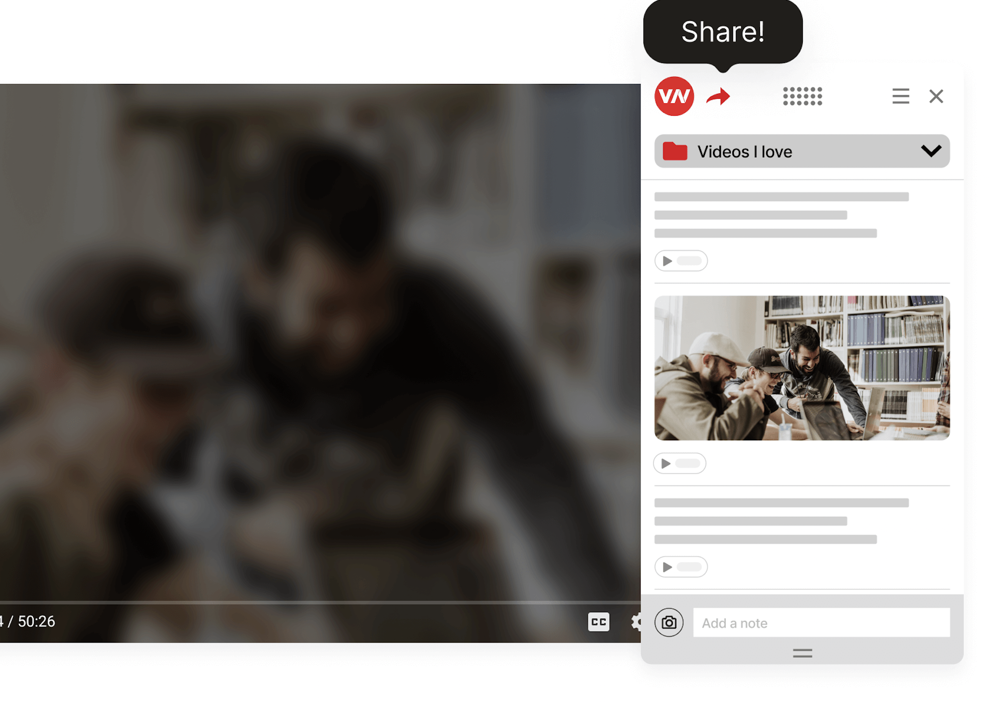 image displays the screenshot button on the video notebook extension. it shows how users can use the screenshot button to take a screenshot of the video that the user is watching.